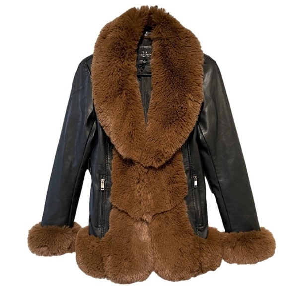 COALITION LA Jackets & Blazers - COALITION LA Faux Leather / Faux Fur Jacket Lined, Black / Brown Small